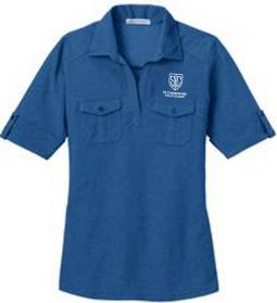 Ladies Oxford Pique Double Pocket Polo, Marina Blue/True Navy